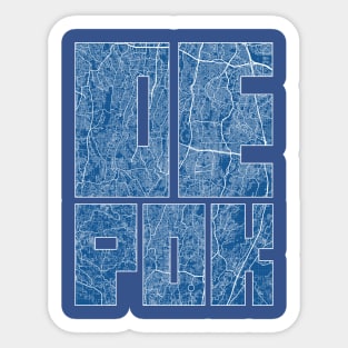 Depok, Indonesia City Map Typography - Blueprint Sticker